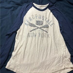 Aeropostale Navy and Cream Graphic Raglan Tee